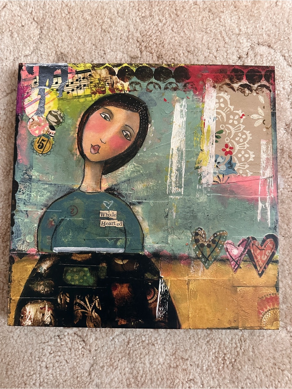 Kelly Rae Roberts Mixed Media Portrait Wall Art in Teal, Gold & Pink